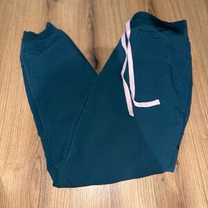 Figs Caribbean Blue Scrub Joggers with Light Pink Drawstring